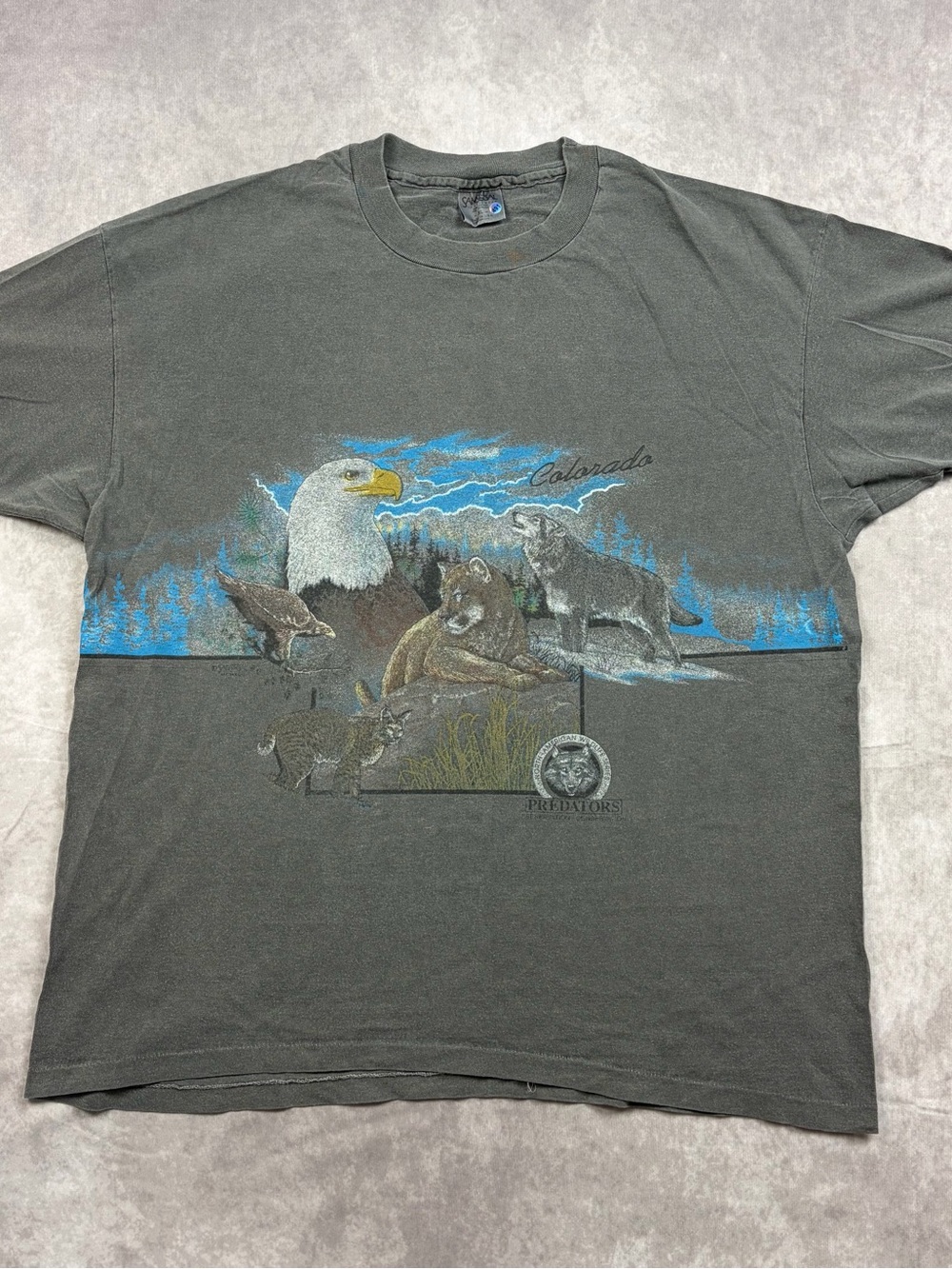 Vintage 90’s Predators Graphic Tee - Gray with Wildlife Print XL